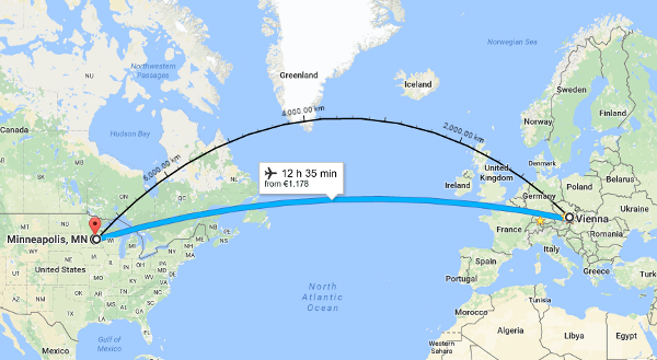 Distance Vienna, Austria to Minneapolis, MN, USA